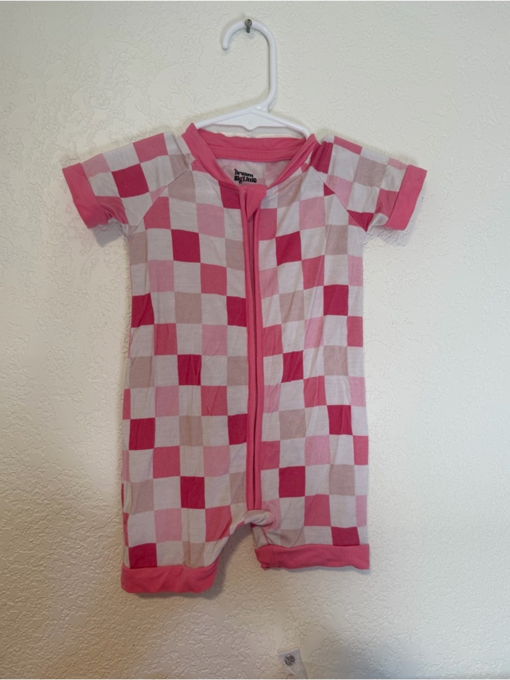 Dream Big Little Co Pink Checkered Bamboo Shortie Romper 3-6 Months